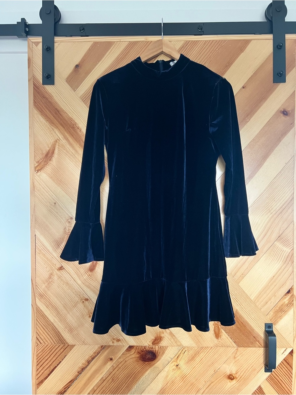 Velvet Bell-Sleeve Mini Dress in Deep Blue